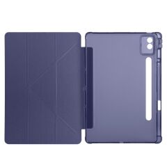 Lenovo Idea Tab Pro 12.7'' uyumlu Kılıf Kalem Bölmeli Tri Folding Standlı Arkası Silikon Uyku Modlu Lacivert