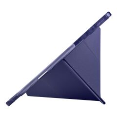 Lenovo Idea Tab Pro 12.7'' uyumlu Kılıf Kalem Bölmeli Tri Folding Standlı Arkası Silikon Uyku Modlu Lacivert