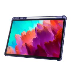 Lenovo Idea Tab Pro 12.7'' uyumlu Kılıf Kalem Bölmeli Tri Folding Standlı Arkası Silikon Uyku Modlu Lacivert