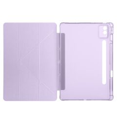 Lenovo Idea Tab Pro 12.7'' uyumlu Kılıf Kalem Bölmeli Tri Folding Standlı Arkası Silikon Uyku Modlu Lila