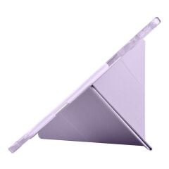 Lenovo Idea Tab Pro 12.7'' uyumlu Kılıf Kalem Bölmeli Tri Folding Standlı Arkası Silikon Uyku Modlu Lila
