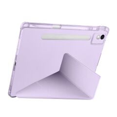 Lenovo Idea Tab Pro 12.7'' uyumlu Kılıf Kalem Bölmeli Tri Folding Standlı Arkası Silikon Uyku Modlu Lila