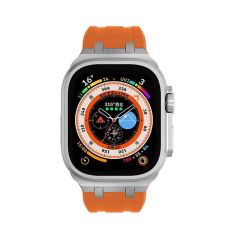 Apple Watch Ultra 49 mm Uyumlu Metal Aksamlı Silikon Kordon Luxury Premium Kayış Paslanmaz Çelik