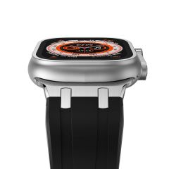 Apple Watch Ultra 49 mm Uyumlu Metal Aksamlı Silikon Kordon Luxury Premium Kayış Paslanmaz Çelik