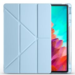 Lenovo Idea Tab Pro 12.7'' uyumlu Kılıf Kalem Bölmeli Tri Folding Standlı Arkası Silikon Uyku Modlu Mavi