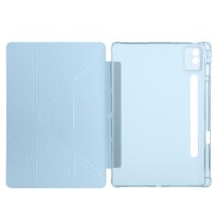 Lenovo Idea Tab Pro 12.7'' uyumlu Kılıf Kalem Bölmeli Tri Folding Standlı Arkası Silikon Uyku Modlu Mavi