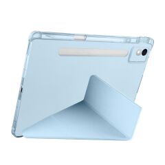 Lenovo Idea Tab Pro 12.7'' uyumlu Kılıf Kalem Bölmeli Tri Folding Standlı Arkası Silikon Uyku Modlu Mavi