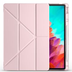 Lenovo Idea Tab Pro 12.7'' uyumlu Kılıf Kalem Bölmeli Tri Folding Standlı Arkası Silikon Uyku Modlu Rose Gold
