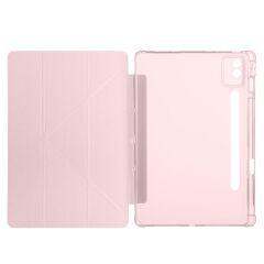 Lenovo Idea Tab Pro 12.7'' uyumlu Kılıf Kalem Bölmeli Tri Folding Standlı Arkası Silikon Uyku Modlu Rose Gold