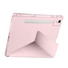 Lenovo Idea Tab Pro 12.7'' uyumlu Kılıf Kalem Bölmeli Tri Folding Standlı Arkası Silikon Uyku Modlu Rose Gold