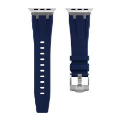 Apple Watch Ultra 49 mm Uyumlu Metal Aksamlı Silikon Kordon Luxury Premium Kayış Paslanmaz Çelik Lacivert