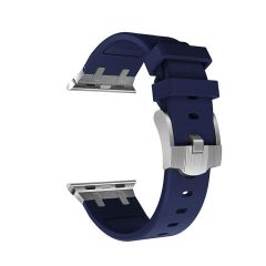 Apple Watch Ultra 49 mm Uyumlu Metal Aksamlı Silikon Kordon Luxury Premium Kayış Paslanmaz Çelik Lacivert