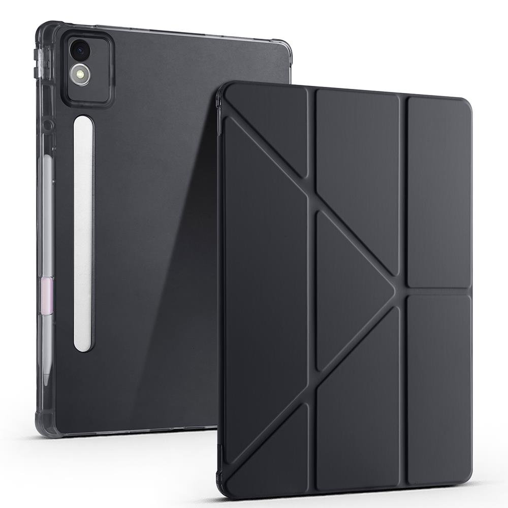 Lenovo Idea Tab Pro 12.7'' uyumlu Kılıf Kalem Bölmeli Tri Folding Standlı Arkası Silikon Uyku Modlu Siyah