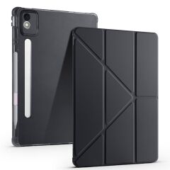 Lenovo Idea Tab Pro 12.7'' uyumlu Kılıf Kalem Bölmeli Tri Folding Standlı Arkası Silikon Uyku Modlu Siyah