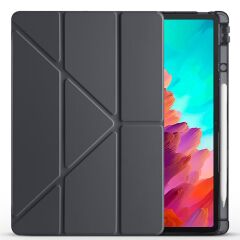 Lenovo Idea Tab Pro 12.7'' uyumlu Kılıf Kalem Bölmeli Tri Folding Standlı Arkası Silikon Uyku Modlu Siyah