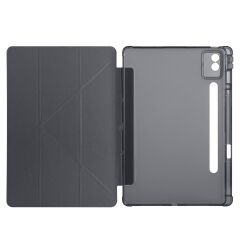 Lenovo Idea Tab Pro 12.7'' uyumlu Kılıf Kalem Bölmeli Tri Folding Standlı Arkası Silikon Uyku Modlu Siyah