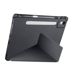 Lenovo Idea Tab Pro 12.7'' uyumlu Kılıf Kalem Bölmeli Tri Folding Standlı Arkası Silikon Uyku Modlu Siyah