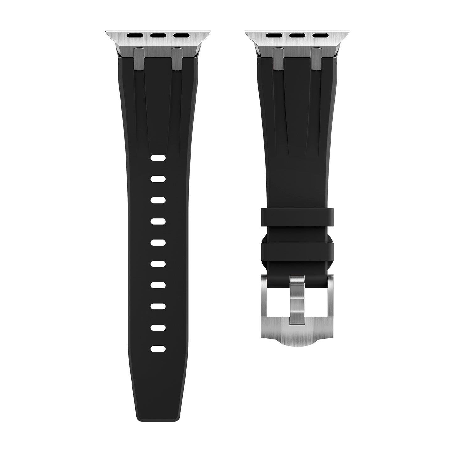 Apple Watch Ultra 49 mm Uyumlu Metal Aksamlı Silikon Kordon Luxury Premium Kayış Paslanmaz Çelik Siyah