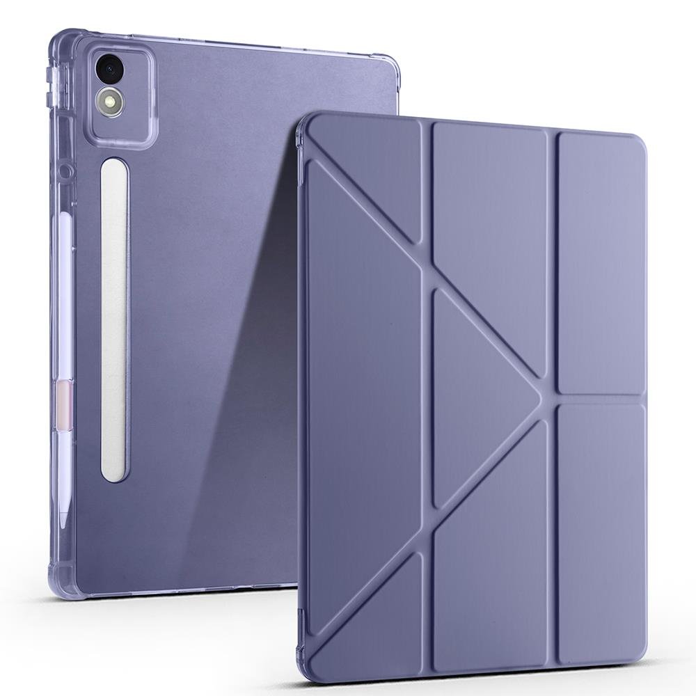 Lenovo Idea Tab Pro 12.7'' uyumlu Kılıf Kalem Bölmeli Tri Folding Standlı Arkası Silikon Uyku Modlu Levander Gray