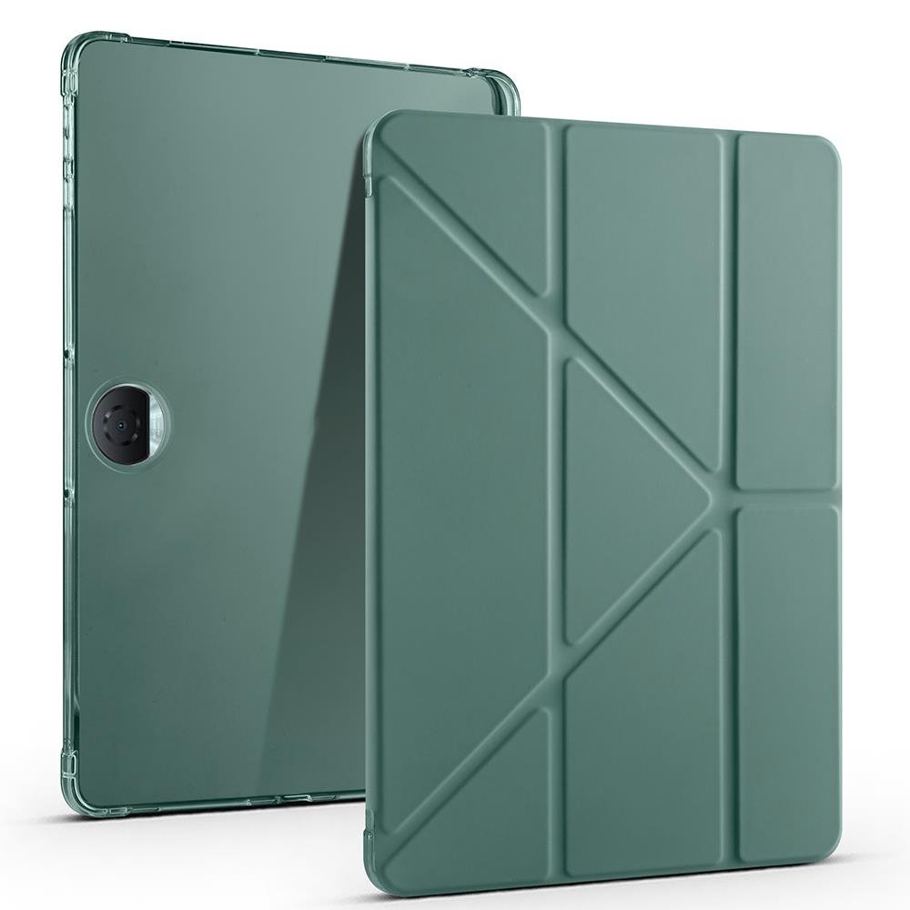 Honor Pad 9 uyumlu Kılıf Kalem Bölmeli Tri Folding Standlı Arkası Silikon Uyku Modlu Koyu Yeşil