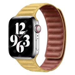Apple Watch 7 6 SE 5 4 3 2 1 - 42 / 44 / 45 mm uyumlu Baklalı Model Deri Kayış Mıknatıslı Kordon Sarı