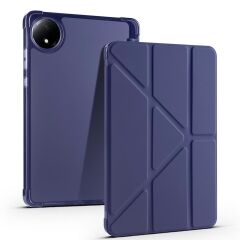 Redmi Pad SE 8.7 uyumlu Kılıf Kalem Bölmeli Tri Folding Standlı Arkası Silikon Uyku Modlu Lacivert
