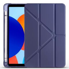 Redmi Pad SE 8.7 uyumlu Kılıf Kalem Bölmeli Tri Folding Standlı Arkası Silikon Uyku Modlu Lacivert