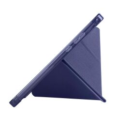 Redmi Pad SE 8.7 uyumlu Kılıf Kalem Bölmeli Tri Folding Standlı Arkası Silikon Uyku Modlu Lacivert