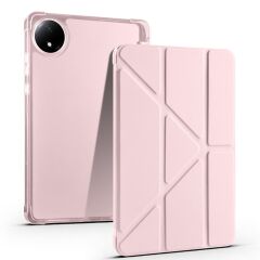 Redmi Pad SE 8.7 uyumlu Kılıf Kalem Bölmeli Tri Folding Standlı Arkası Silikon Uyku Modlu Rose Gold