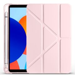 Redmi Pad SE 8.7 uyumlu Kılıf Kalem Bölmeli Tri Folding Standlı Arkası Silikon Uyku Modlu Rose Gold