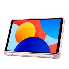 Redmi Pad SE 8.7 uyumlu Kılıf Kalem Bölmeli Tri Folding Standlı Arkası Silikon Uyku Modlu Rose Gold