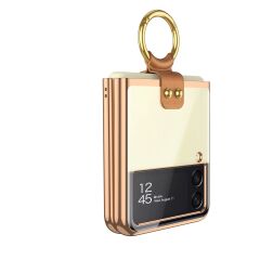 Samsung Galaxy Z Flip 3 Yüzüklü Kılıf Premium Kapak Metalik Renk Ultra İnce Electroplate Tam Uyumlu Gold