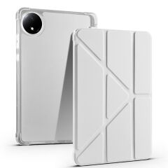 Redmi Pad SE 8.7 uyumlu Kılıf Kalem Bölmeli Tri Folding Standlı Arkası Silikon Uyku Modlu Gri