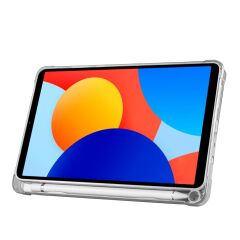 Redmi Pad SE 8.7 uyumlu Kılıf Kalem Bölmeli Tri Folding Standlı Arkası Silikon Uyku Modlu Gri