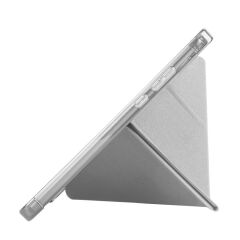 Redmi Pad SE 8.7 uyumlu Kılıf Kalem Bölmeli Tri Folding Standlı Arkası Silikon Uyku Modlu Gri