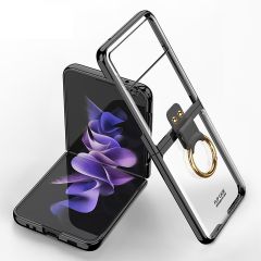 Samsung Galaxy Z Flip 3 Yüzüklü Kılıf Premium Kapak Metalik Renk Ultra İnce Electroplate Tam Uyumlu Siyah