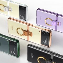 Samsung Galaxy Z Flip 3 Yüzüklü Kılıf Premium Kapak Metalik Renk Ultra İnce Electroplate Tam Uyumlu Siyah