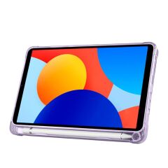Redmi Pad SE 8.7 uyumlu Kılıf Kalem Bölmeli Tri Folding Standlı Arkası Silikon Uyku Modlu Lila