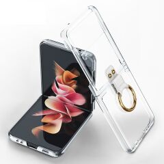 Samsung Galaxy Z Flip 3 Yüzüklü Kılıf Premium Kapak Metalik Renk Ultra İnce Electroplate Tam Uyumlu Şeffaf