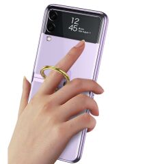Samsung Galaxy Z Flip 3 Yüzüklü Kılıf Premium Kapak Metalik Renk Ultra İnce Electroplate Tam Uyumlu Mor