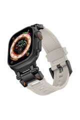 Apple Watch Ultra / Ultra 2 49 mm uyumlu Titanyum Aksamlı Silikon Kordon Luxury Premium Kayış Siyah