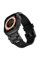 Apple Watch Ultra / Ultra 2 49 mm uyumlu Titanyum Aksamlı Silikon Kordon Luxury Premium Kayış Siyah