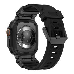 Apple Watch Ultra / Ultra 2 49 mm uyumlu Titanyum Aksamlı Silikon Kordon Luxury Premium Kayış Siyah