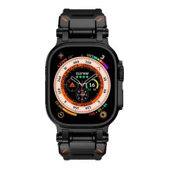 Apple Watch Ultra / Ultra 2 49 mm uyumlu Titanyum Aksamlı Silikon Kordon Luxury Premium Kayış Siyah