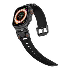 Apple Watch Ultra / Ultra 2 49 mm uyumlu Titanyum Aksamlı Silikon Kordon Luxury Premium Kayış Siyah