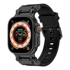 Apple Watch Ultra / Ultra 2 49 mm uyumlu Titanyum Aksamlı Silikon Kordon Luxury Premium Kayış Siyah