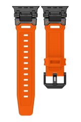 Apple Watch Ultra / Ultra 2 49 mm uyumlu Titanyum Aksamlı Silikon Kordon Luxury Premium Kayış Siyah - Turuncu