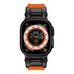 Apple Watch Ultra / Ultra 2 49 mm uyumlu Titanyum Aksamlı Silikon Kordon Luxury Premium Kayış Siyah - Turuncu