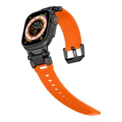 Apple Watch Ultra / Ultra 2 49 mm uyumlu Titanyum Aksamlı Silikon Kordon Luxury Premium Kayış Siyah - Turuncu