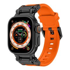 Apple Watch Ultra / Ultra 2 49 mm uyumlu Titanyum Aksamlı Silikon Kordon Luxury Premium Kayış Siyah - Turuncu